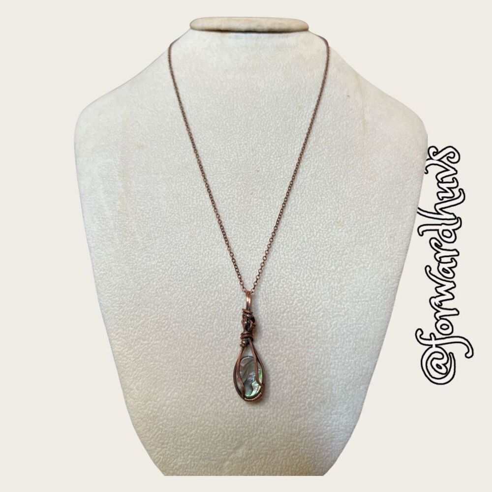 Hand Crafted Copper Wire & Abalone Pendant 18”Necklace